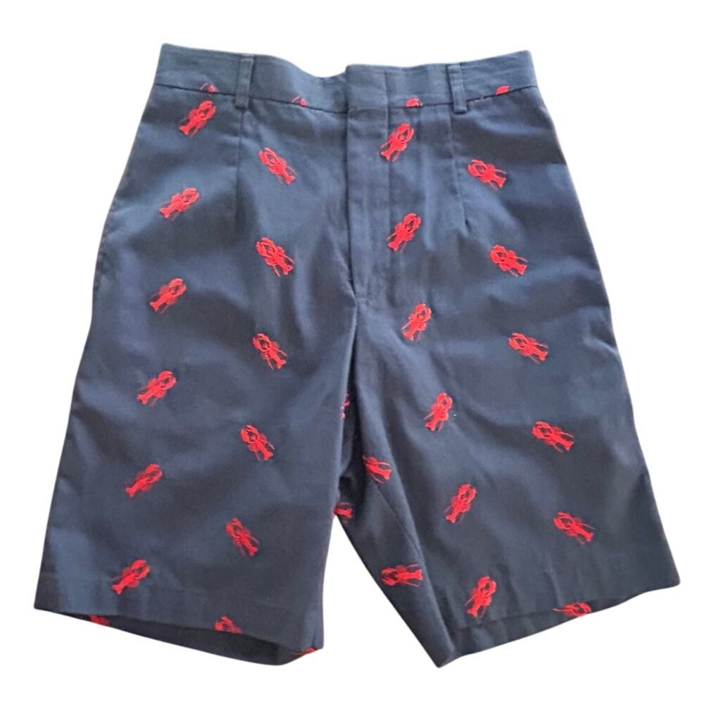 Vintage Red Lobster Embroidered Navy Bermuda Long Shorts Button Women's Size 26‎